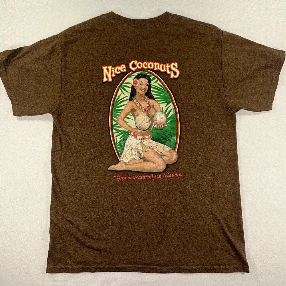 Hawaii Maui Kauai Nice Coconuts T-shirt Size Small Mens Brown Hawaiian Silly